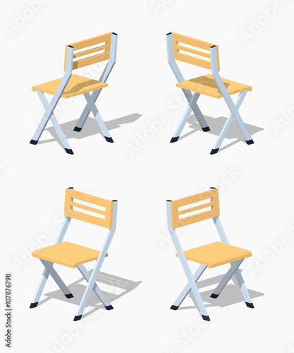 Folding chair. 3D lowpoly isometric vector illustration. The set of objects isolated against the white background and shown from different sides