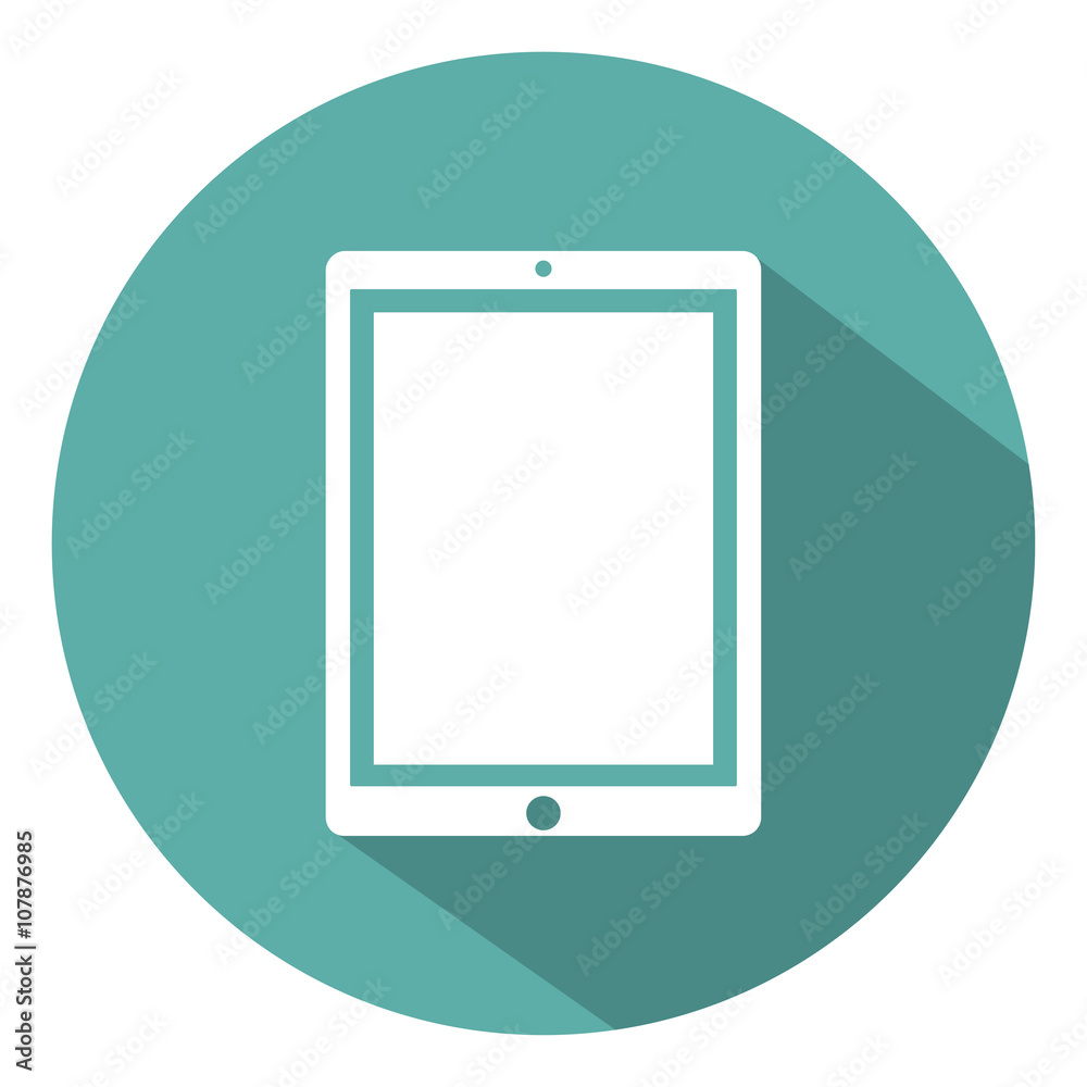 Tablet computer icon flat style with shadow on a green background, vector illustration