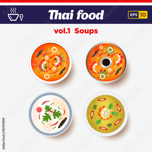 Thai food icon set. Hot spicy chilly soups