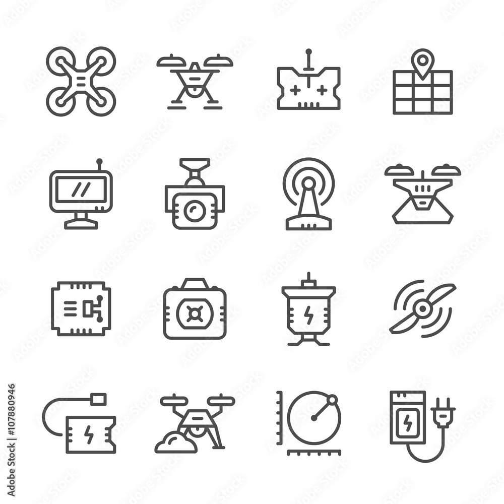 Set line icons of quadrocopter Set line icons of quadrocopter