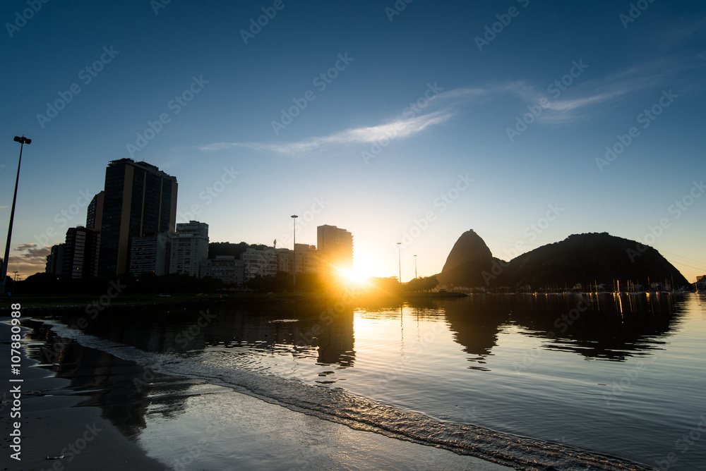 Sunrise in Rio de Janeiro with Silhouette of the Sugarloaf Mountain