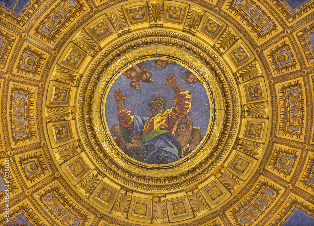 Rome - The mosaic of God the Father in the top of cupola in Chigi chapel by Luigi de Pace (1516) in church Basilica di Santa Maria del Popolo.