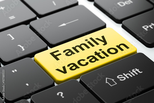 Tableau sur toile Tourism concept: Family Vacation on computer keyboard background