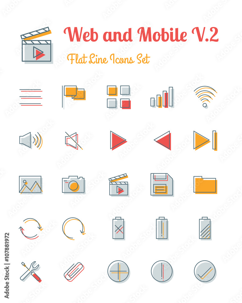 vector web and mobile icons set flat line style