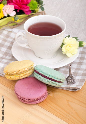 macaroons with tea cup