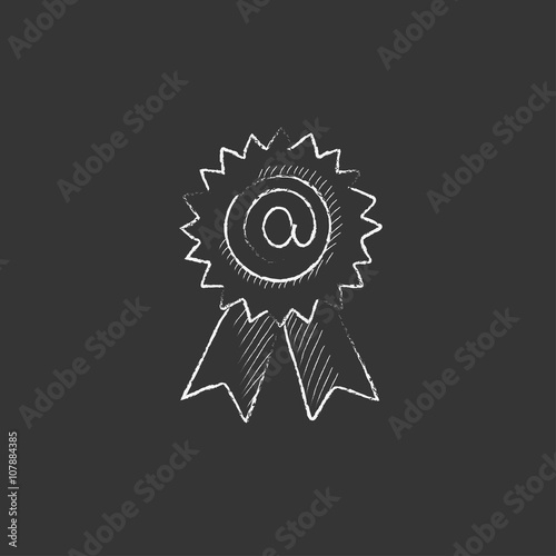 Award with at sign. Drawn in chalk icon.