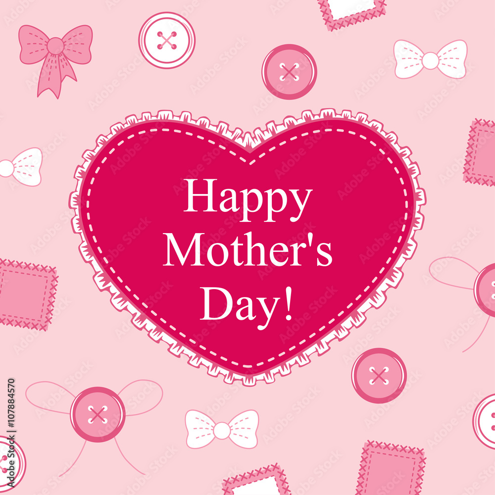 Mothers day card with heart lace on decorative pink background