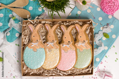 family holiday present box, gift card,  easter rabbits honey-cake