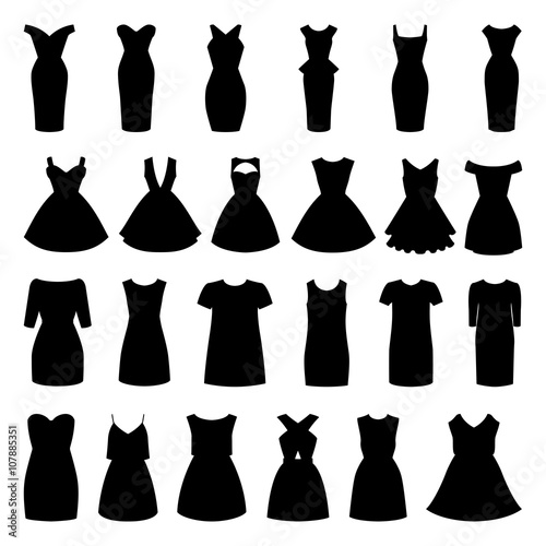 Set of monochrome trendy women's dresses. Vector illustration