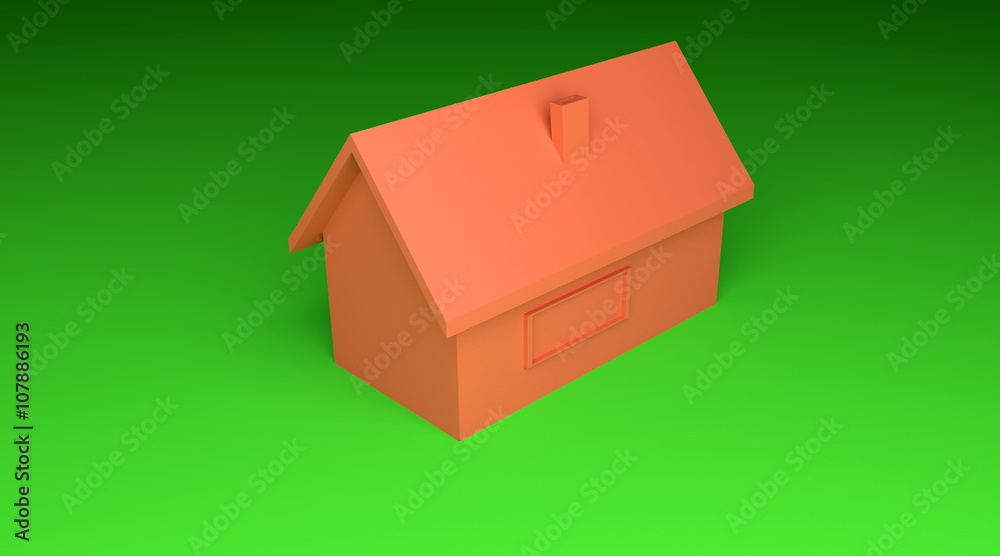 red house on green floor, 3D graphic red house on green floor, 3D graphic