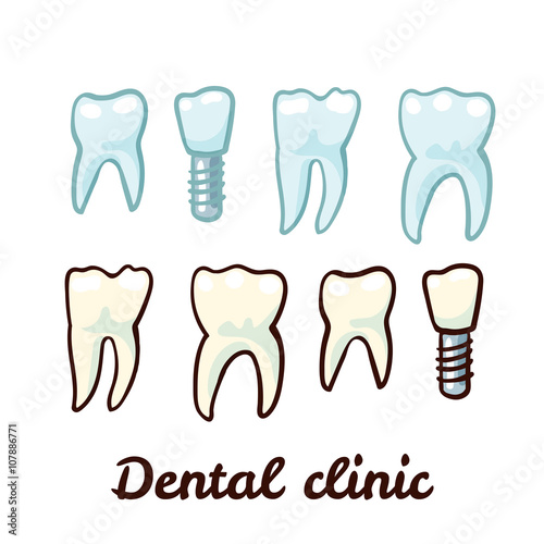 Set icon of teeth  and tooth with a pin.