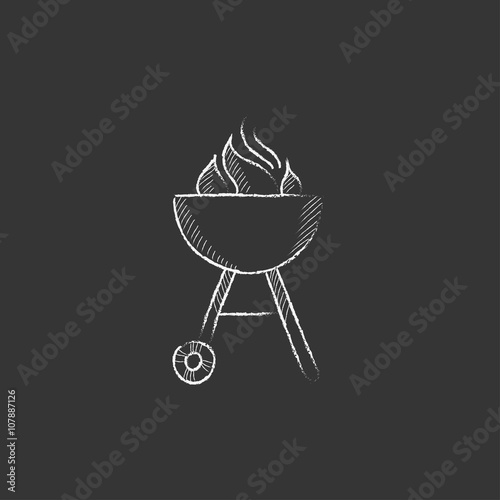 Kettle barbecue grill. Drawn in chalk icon.