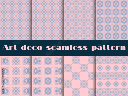 Set seamless pattern in art deco style.  Rose quartz and serenity violet colors. 