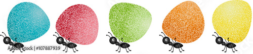 Ants carrying gumdrops
