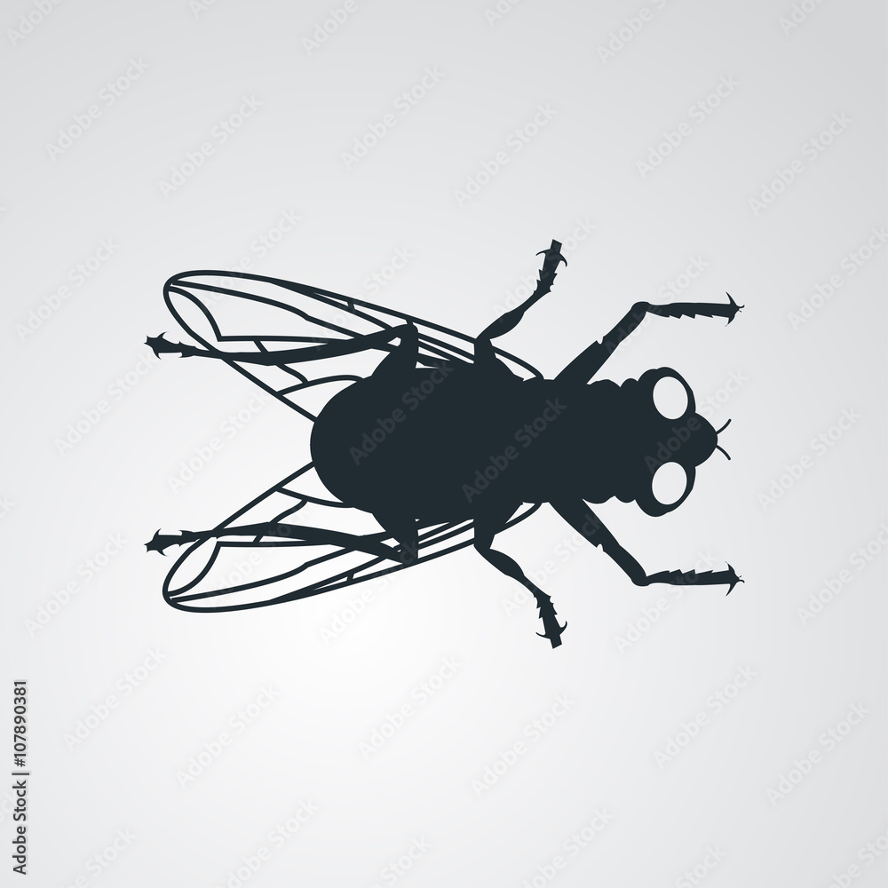 Icono plano silueta de mosca en fondo degradado
