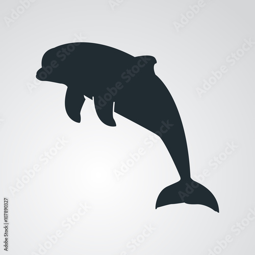 Icono plano silueta de delfín en fondo degradado gris