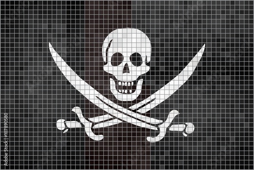 Pirate flag - Illustration, 
Jolly Roger pirate mosaic textured background, 
Grunge mosaic Buccaneer Flag, 
Abstract grunge mosaic vector