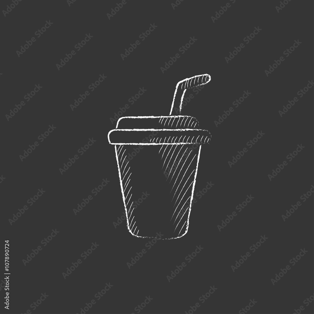 Disposable cup with drinking straw. Drawn in chalk icon. Disposable cup with drinking straw. Drawn in chalk icon.
