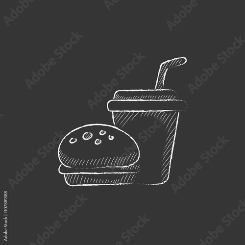 Fast food meal. Drawn in chalk icon.