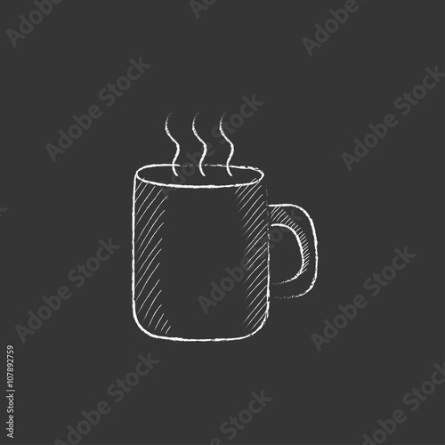 Mug of hot drink. Drawn in chalk icon.