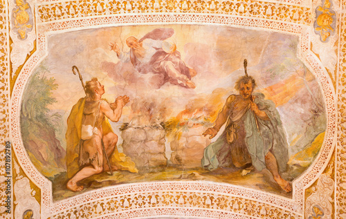 Rome - Sacrifices of Cain and Abel by V. Salimbeni (1568 - 1613) and B. Croce (1558 - 1628). Fresco from stairs in church Chiesa di San Lorenzo in Palatio ad Sancta Sanctorum.