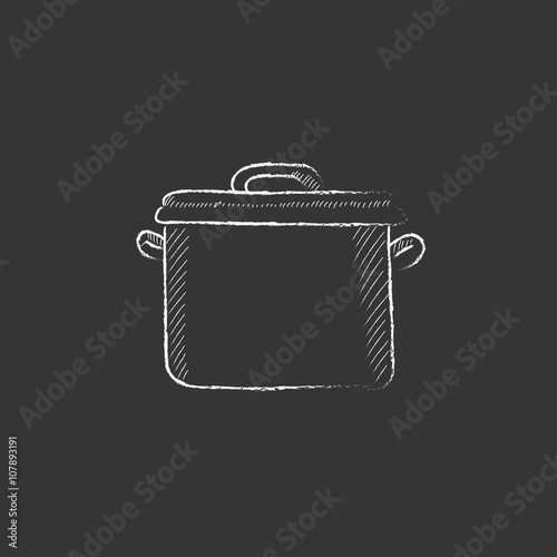 Saucepan. Drawn in chalk icon.