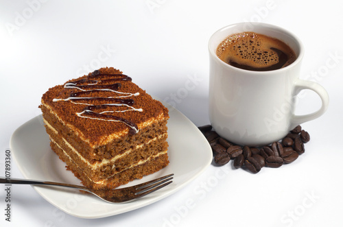 Honey cake and coffee