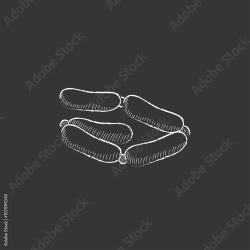 Chain of sausages. Drawn in chalk icon.