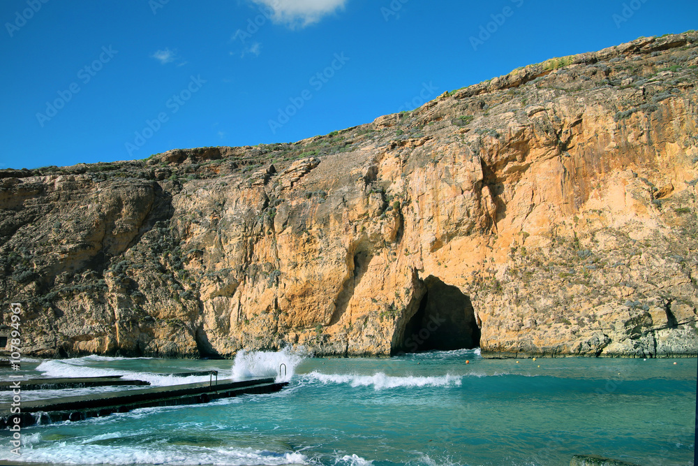 Gozo, tunnel to the inland lake and the little harbor