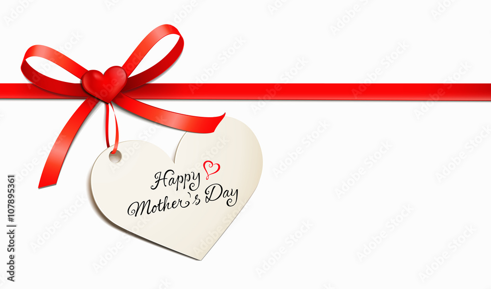 red bow with heart and greeting card - happy mother's day red bow with heart and greeting card - happy mother's day