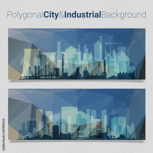 Polygonal Header Slider Webdesign Kit with City Skyline
