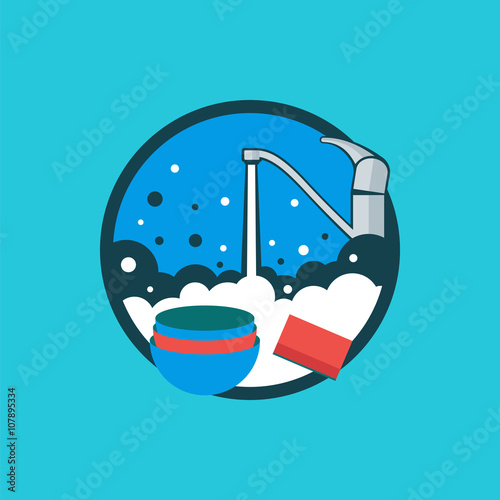 Icon washing kitchen utensils.