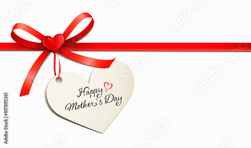 red bow with heart and greeting card - happy mother's day