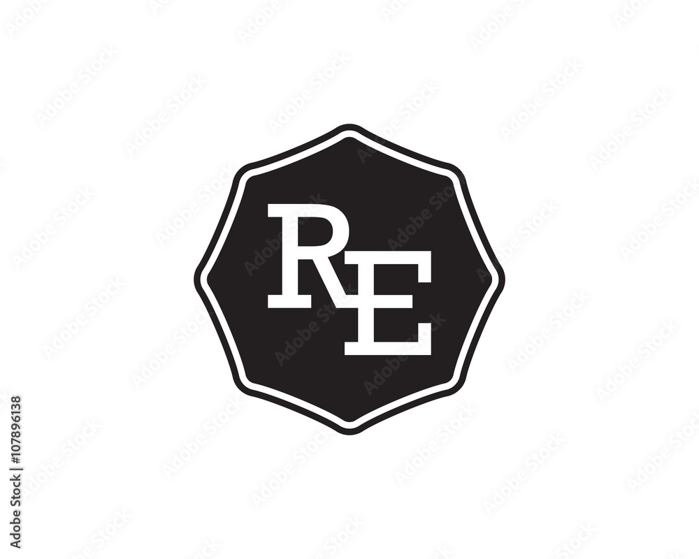 Fototapeta premium RE retro initial monogram letter logo. vintage label typography.