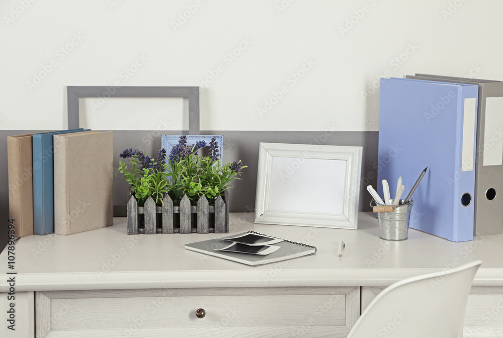 Stylish workplace at home, closeup Stylish workplace at home, closeup