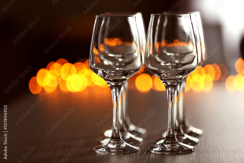 Empty wineglasses on a table, close up Empty wineglasses on a table, close up