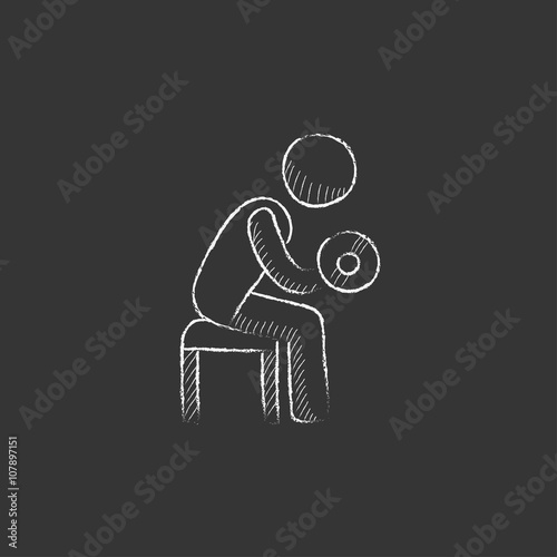 Man exercising with dumbbells. Drawn in chalk icon.