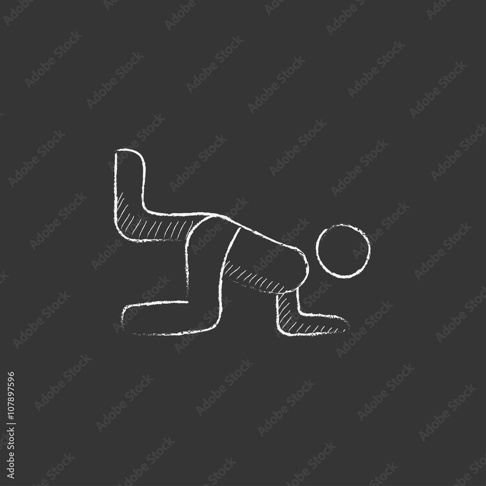 Man exercising buttocks. Drawn in chalk icon. Man exercising buttocks. Drawn in chalk icon.