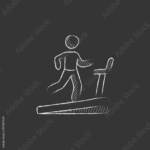 Man running on treadmill. Drawn in chalk icon.