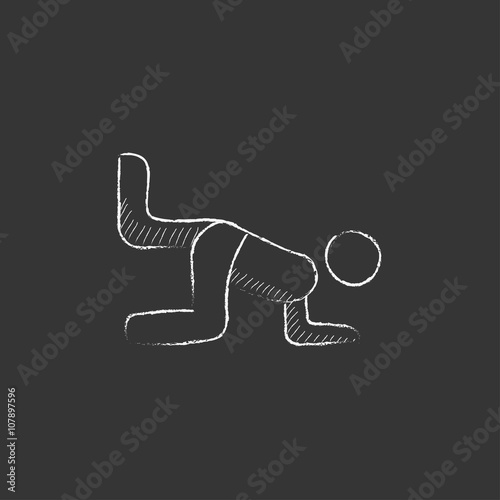 Man exercising buttocks. Drawn in chalk icon.