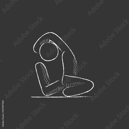 Man practicing yoga. Drawn in chalk icon.