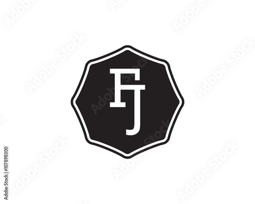 FJ retro initial monogram letter logo. vintage label typography .