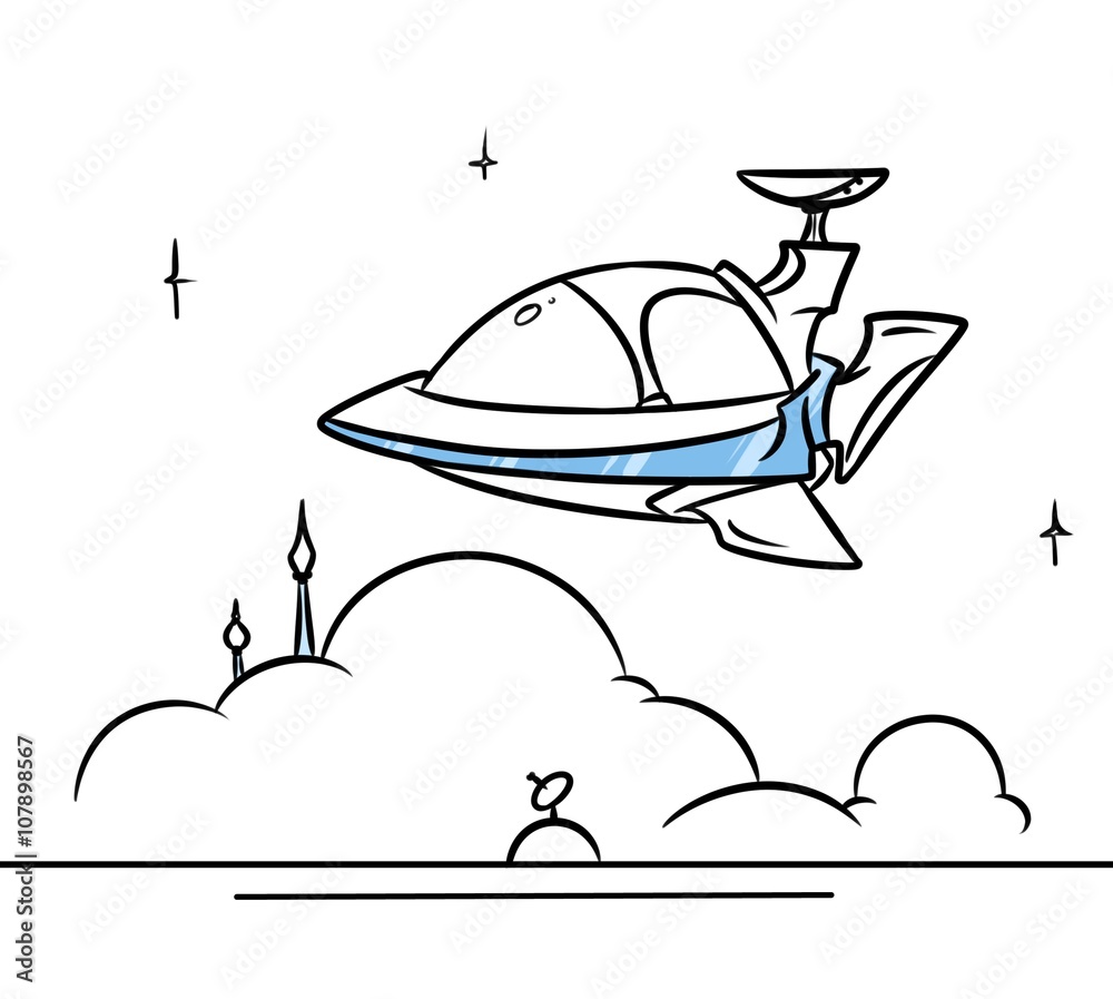 Spaceship city future landscape clouds contour illustration
Spaceship city future landscape clouds contour illustration