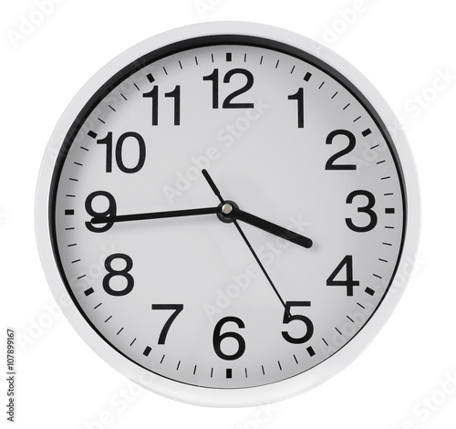 Round wall clock, isolated on white