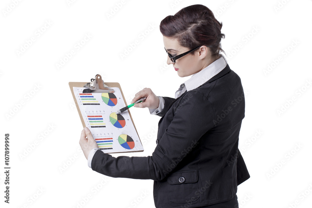 lady office staff holding a clip board with the report lady office staff holding a clip board with the report
