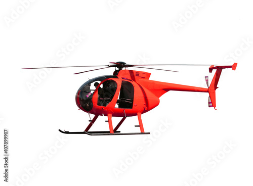 Generic red helicopter used for transport, fire fighting and rescue operations, isolated.