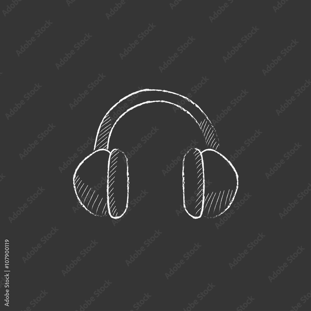 Fotografie Headphone. Drawn in chalk icon.