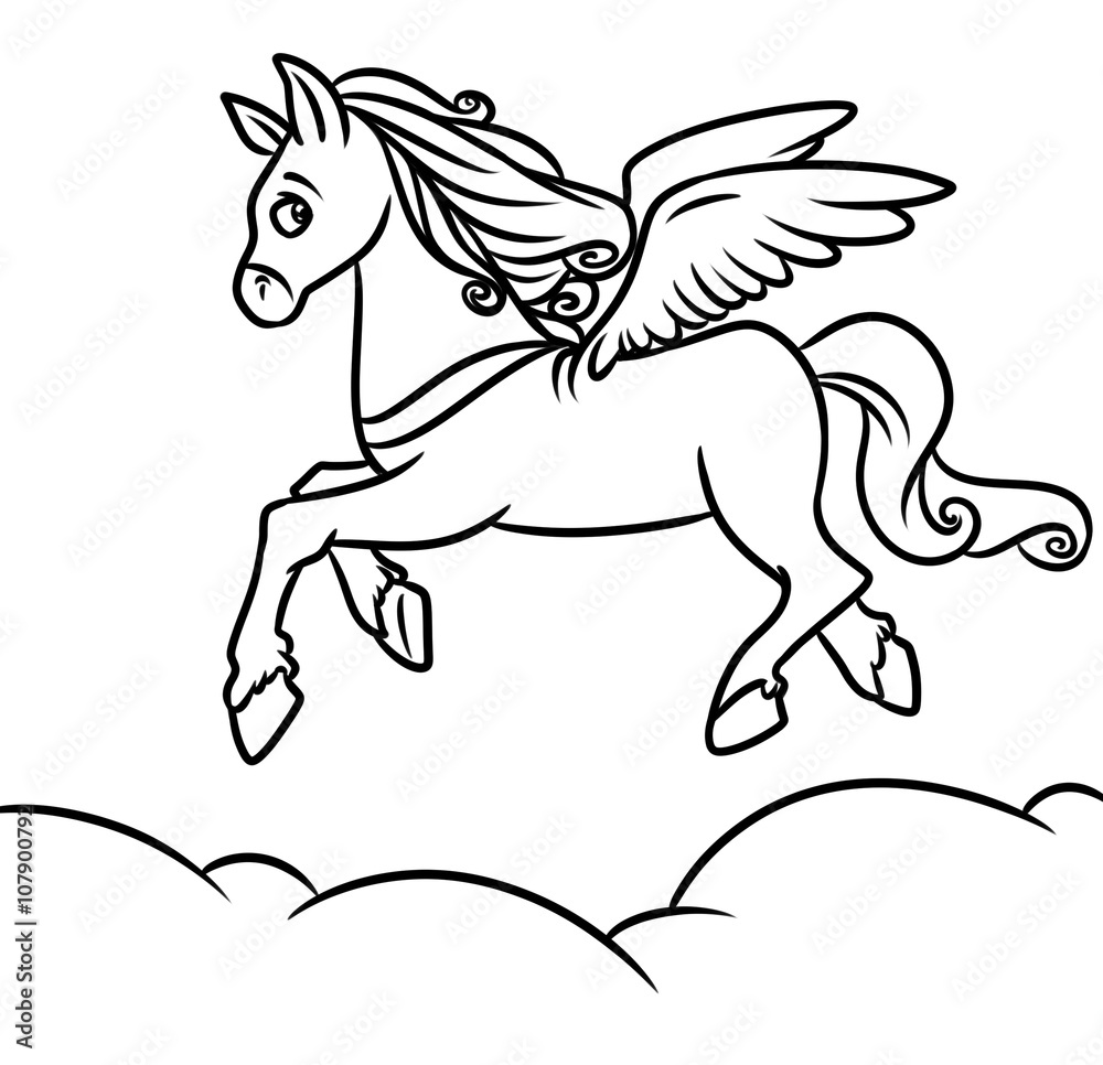 Flying horse Pegasus Coloring Pages cartoon illustration Stock ...