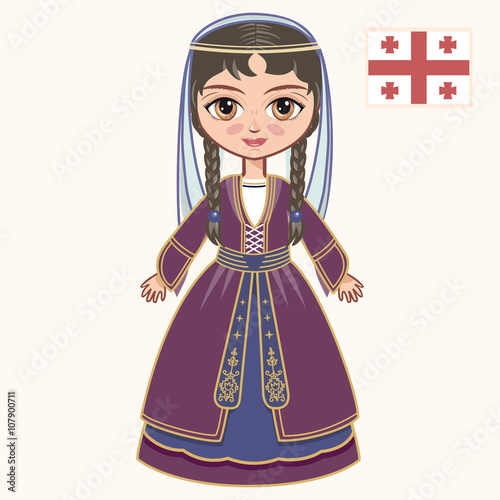 The girl in Georgian dress. Historical clothes. Georgia