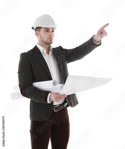 Architect man in hardhat is...